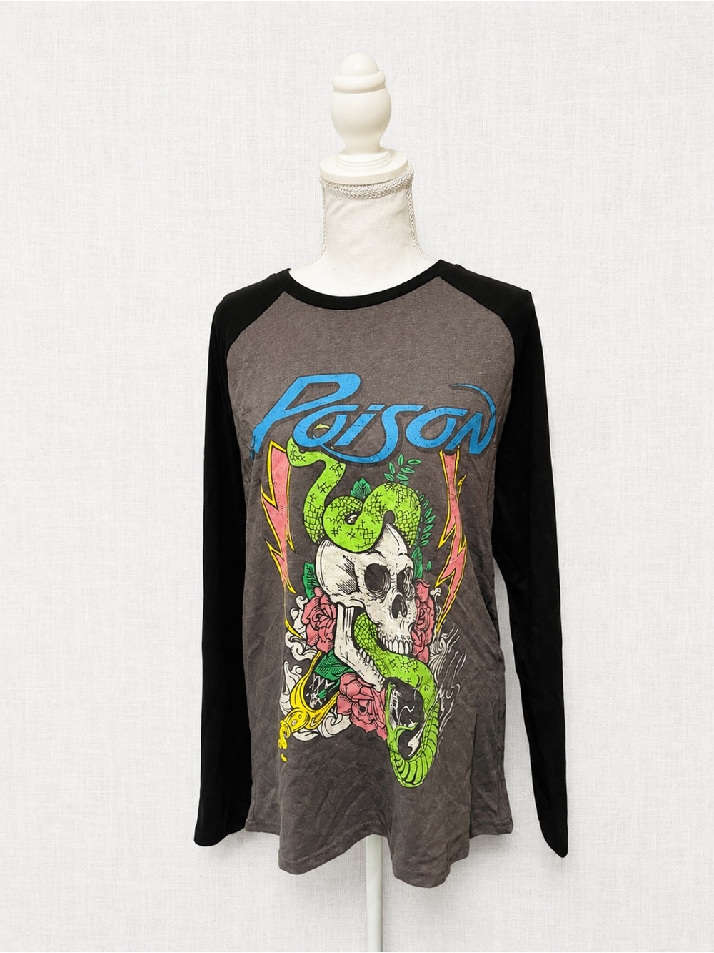 Poison Graphic Raglan Tee - Black & Charcoal with Blue Accents